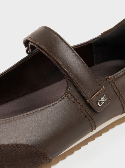 CHARLES & KEITH Exclusive | Jace Leather & Suede Mary Jane Sneakers - Dark Brown