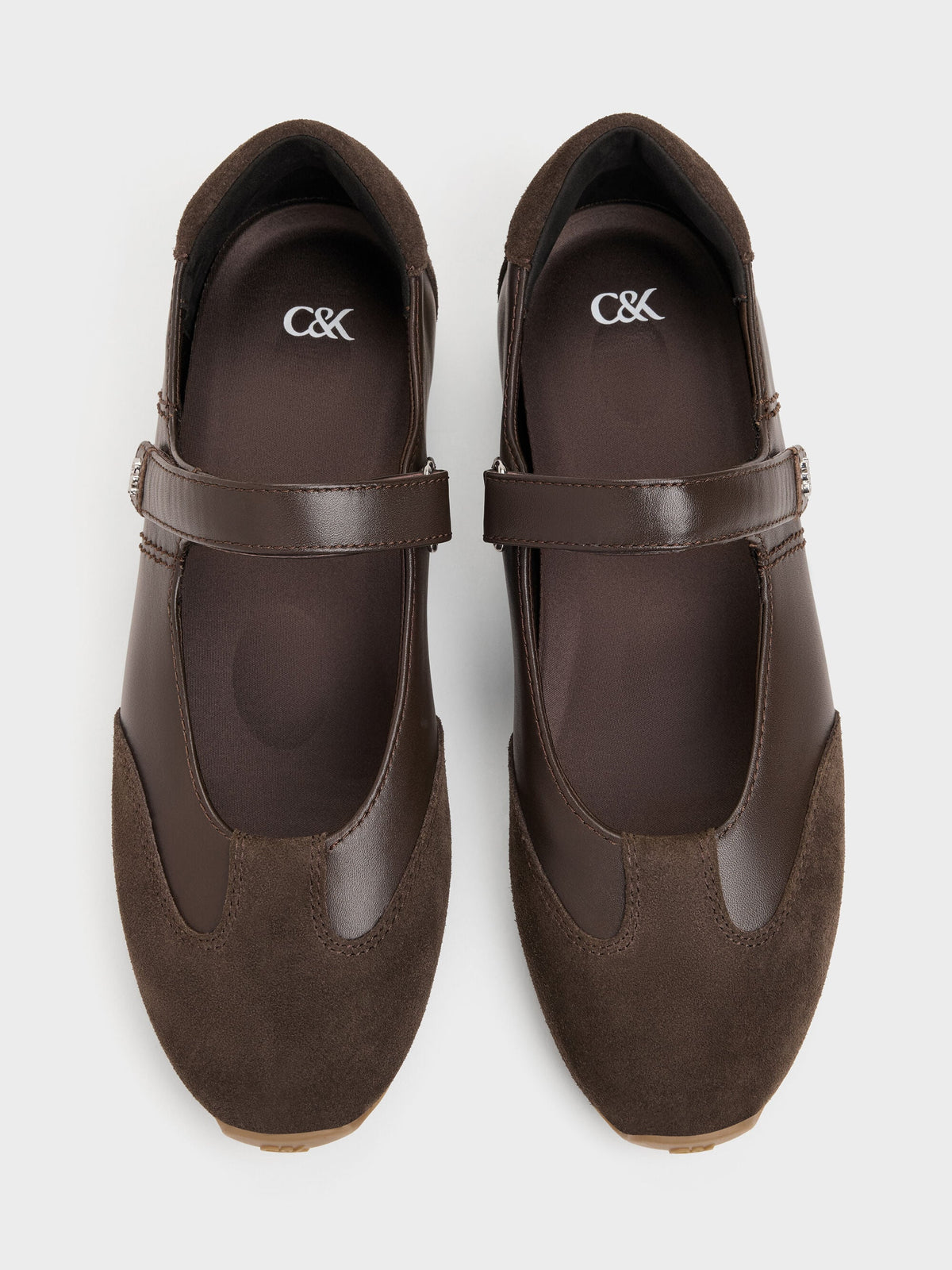 CHARLES & KEITH Exclusive | Jace Leather & Suede Mary Jane Sneakers - Dark Brown