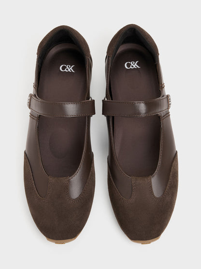 CHARLES & KEITH Exclusive | Jace Leather & Suede Mary Jane Sneakers - Dark Brown