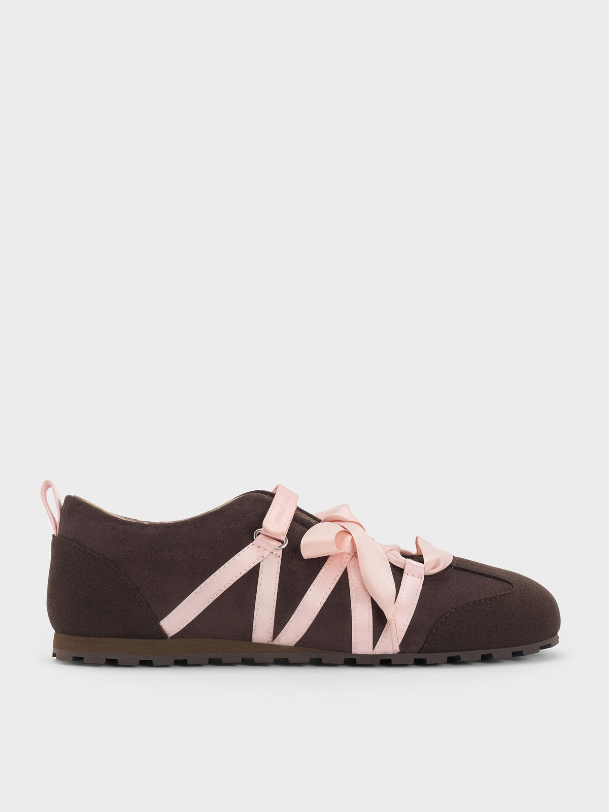 CHARLES & KEITH Quality | Silko Faux Suede Ballet Sneakers - Dark Brown Textured