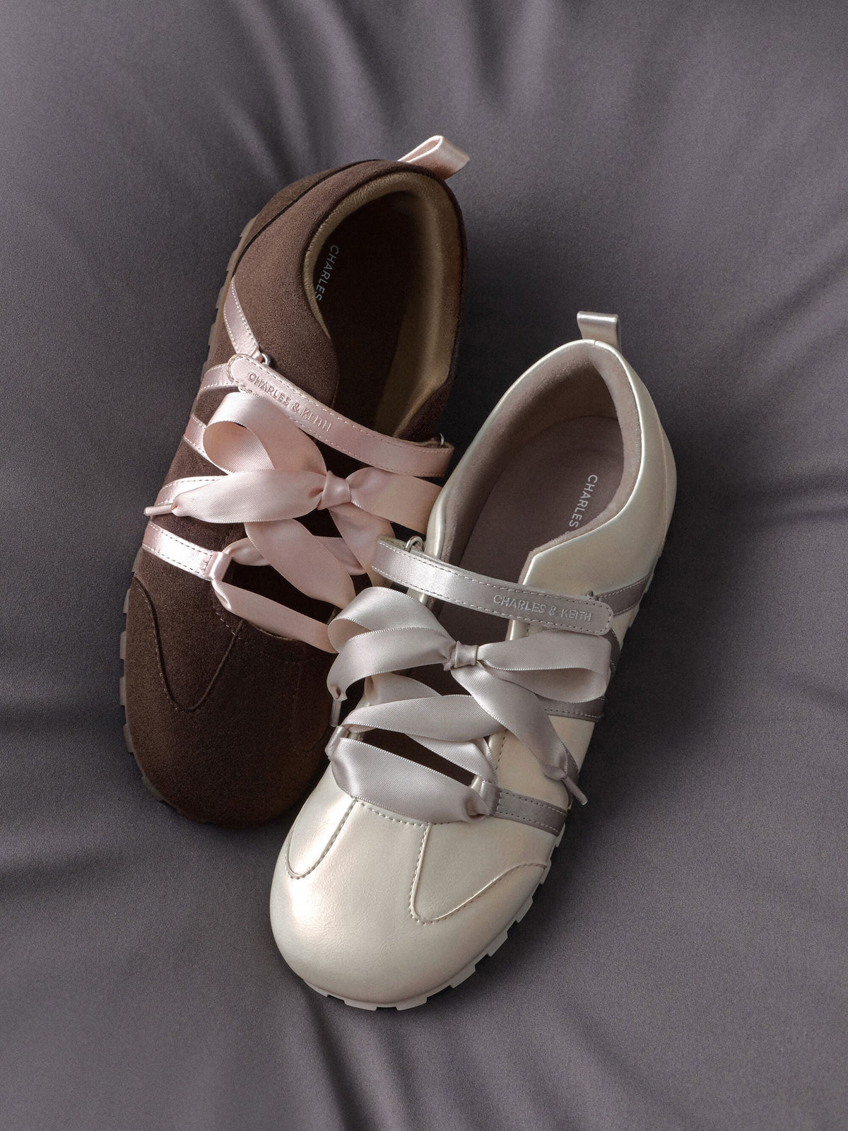 CHARLES & KEITH Quality | Silko Faux Suede Ballet Sneakers - Dark Brown Textured