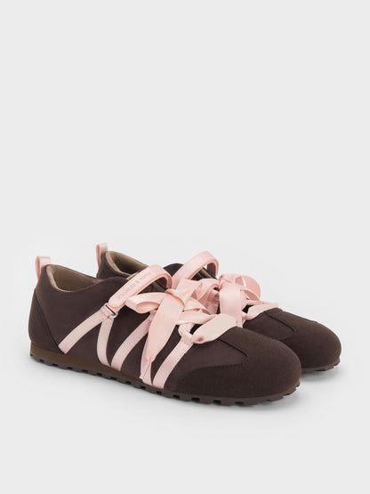CHARLES & KEITH Quality | Silko Faux Suede Ballet Sneakers - Dark Brown Textured