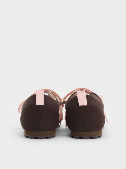 CHARLES & KEITH Quality | Silko Faux Suede Ballet Sneakers - Dark Brown Textured