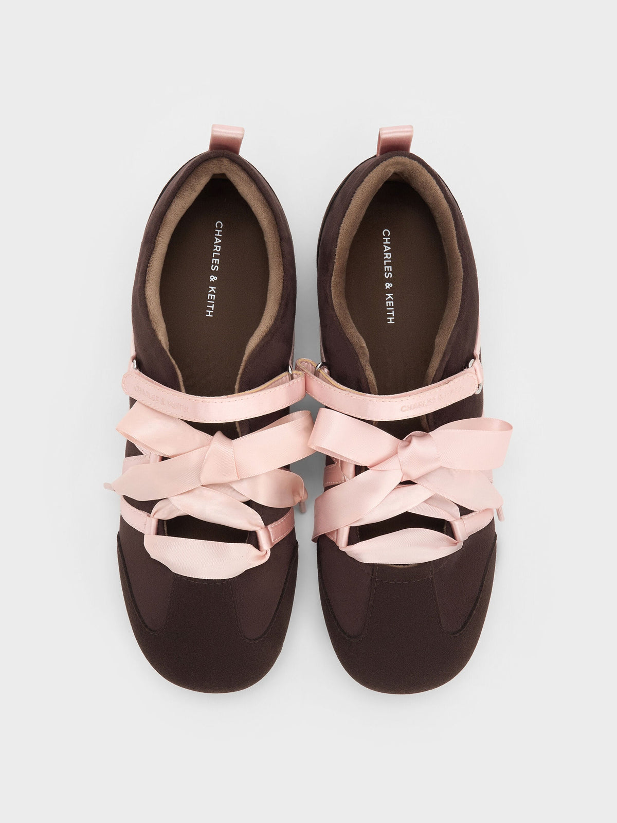 CHARLES & KEITH Quality | Silko Faux Suede Ballet Sneakers - Dark Brown Textured