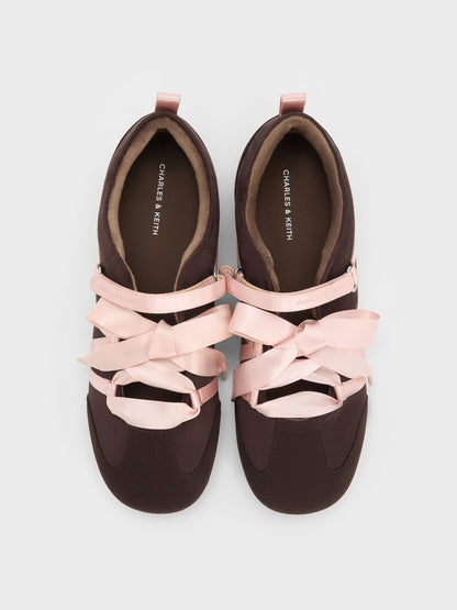 CHARLES & KEITH Quality | Silko Faux Suede Ballet Sneakers - Dark Brown Textured