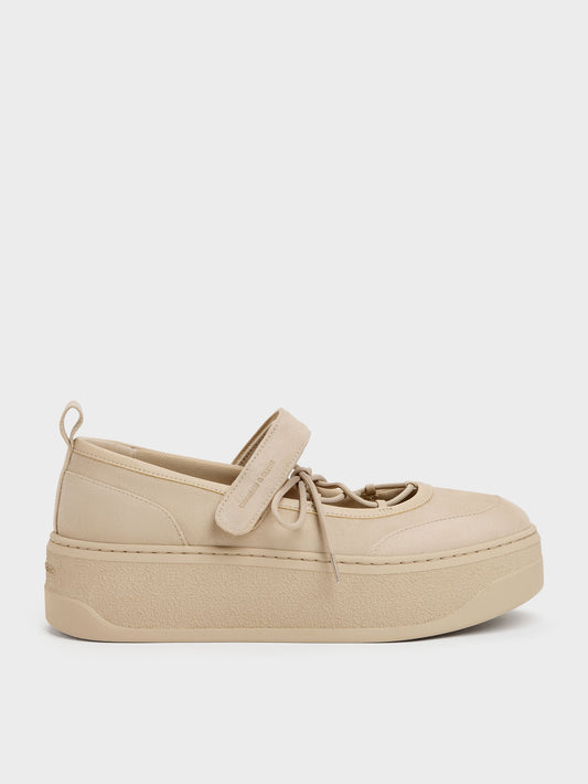 CHARLES & KEITH Sale | Faux Suede Mary Jane Platform Sneakers - Beige
