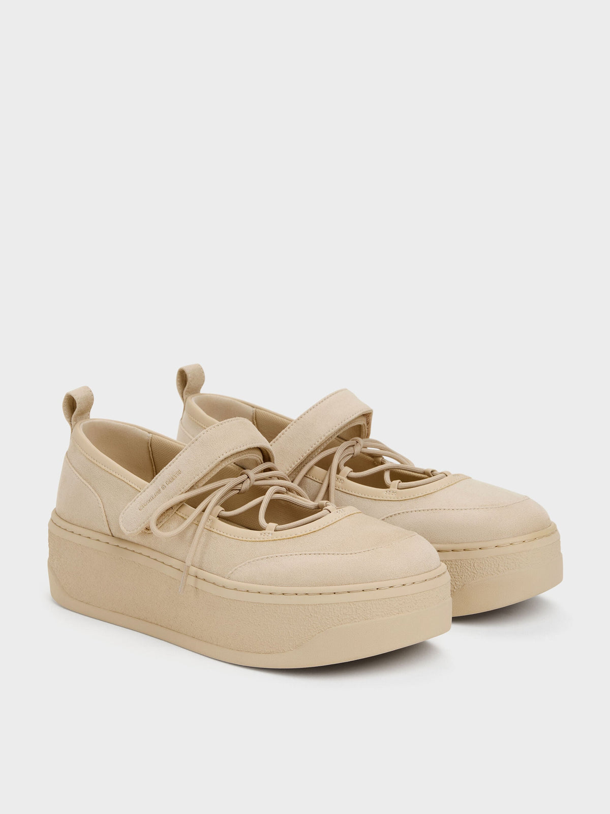 CHARLES & KEITH Sale | Faux Suede Mary Jane Platform Sneakers - Beige