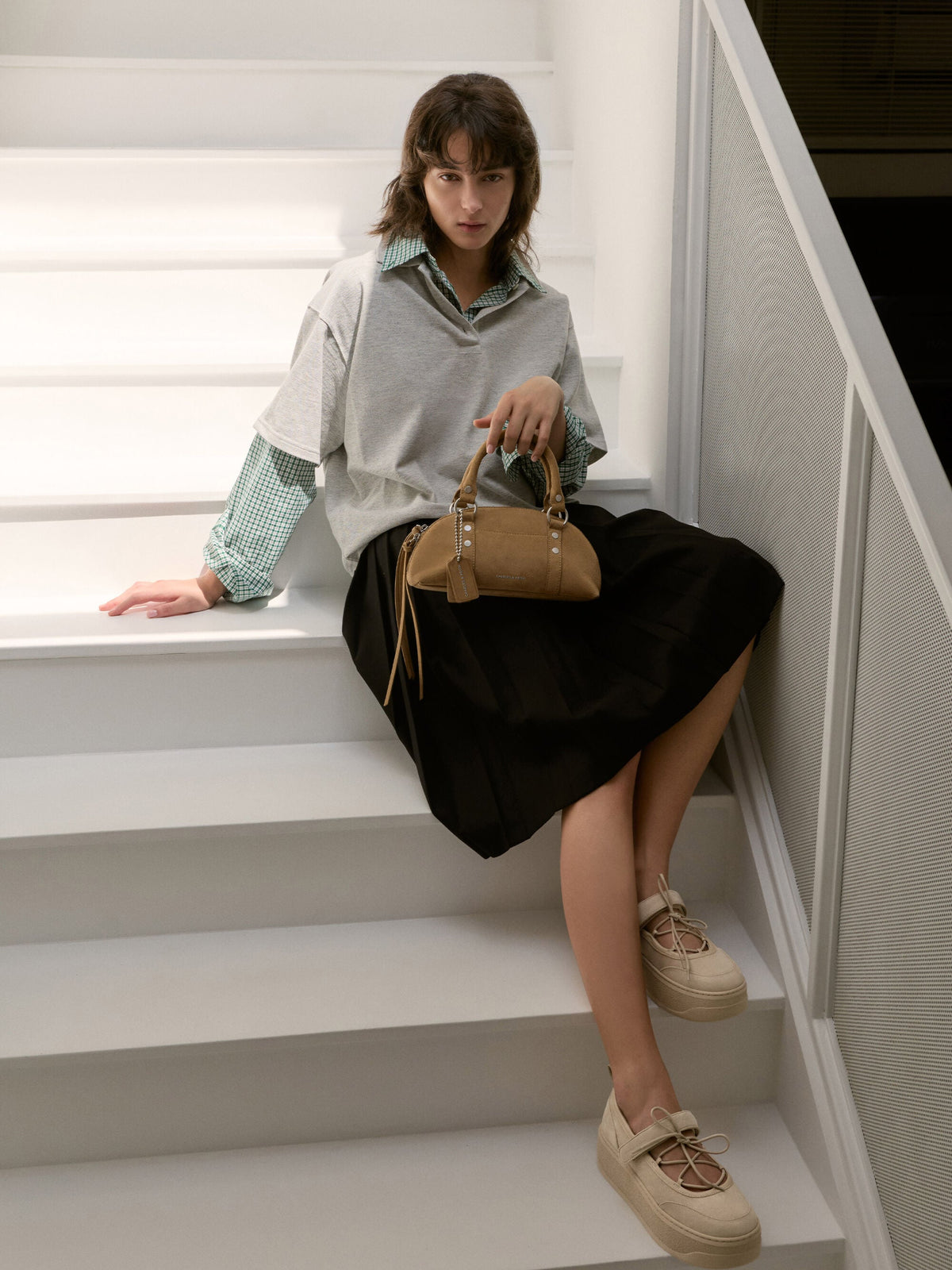 CHARLES & KEITH Sale | Faux Suede Mary Jane Platform Sneakers - Beige