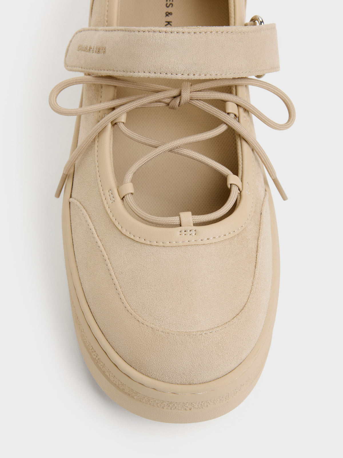 CHARLES & KEITH Sale | Faux Suede Mary Jane Platform Sneakers - Beige