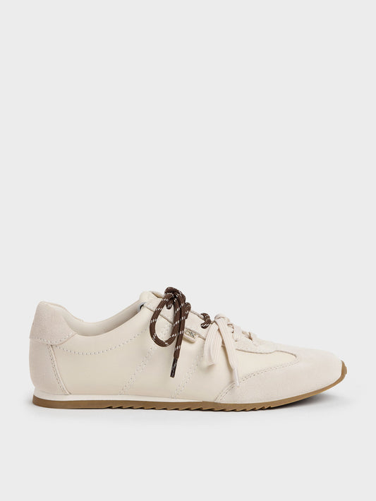 CHARLES & KEITH Signature | Jace Leather & Suede Sneakers - Chalk