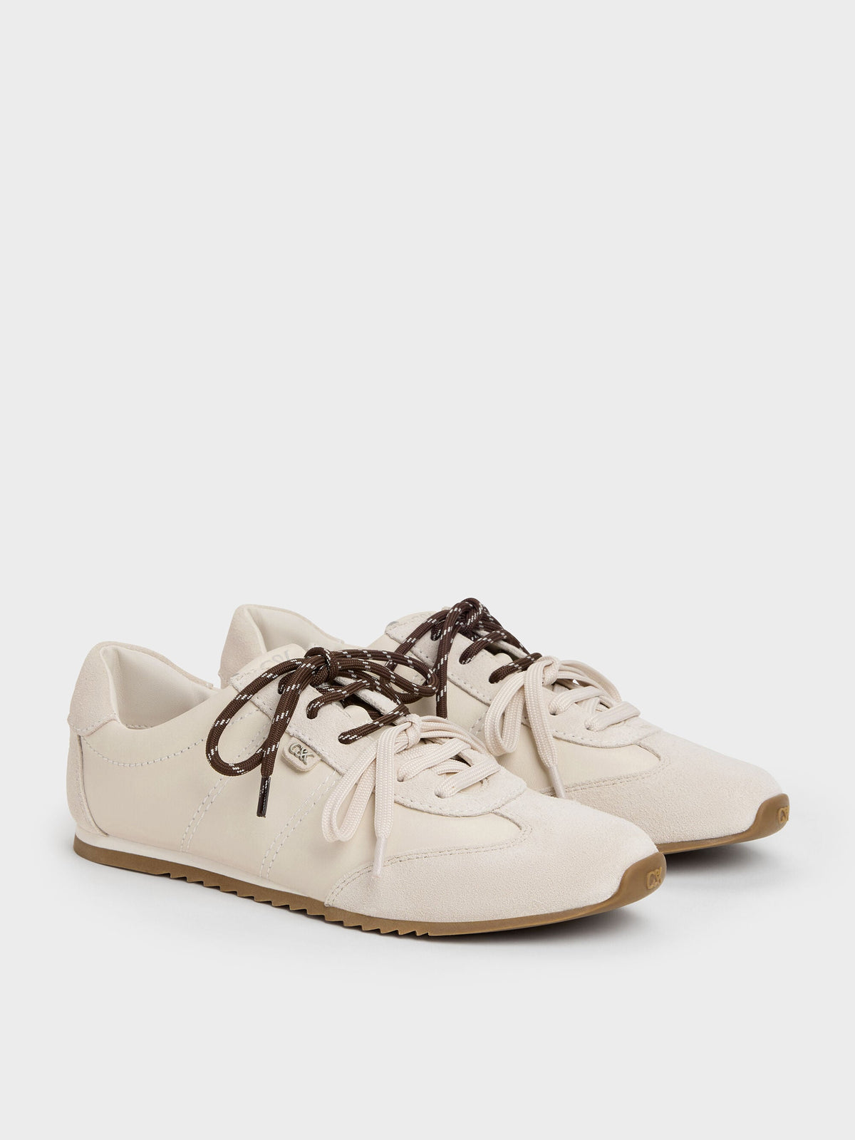 CHARLES & KEITH Signature | Jace Leather & Suede Sneakers - Chalk