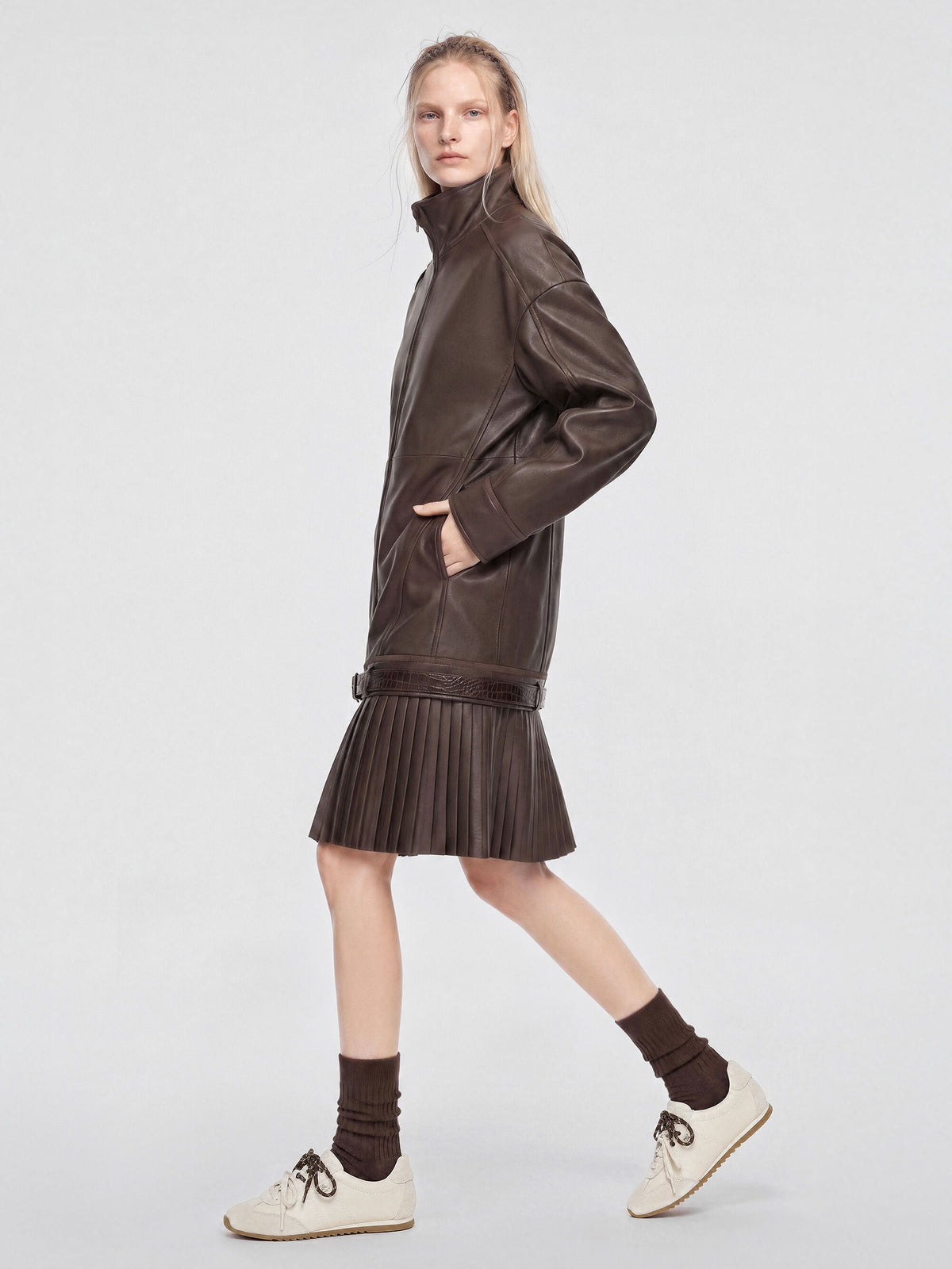 CHARLES & KEITH Signature | Jace Leather & Suede Sneakers - Chalk