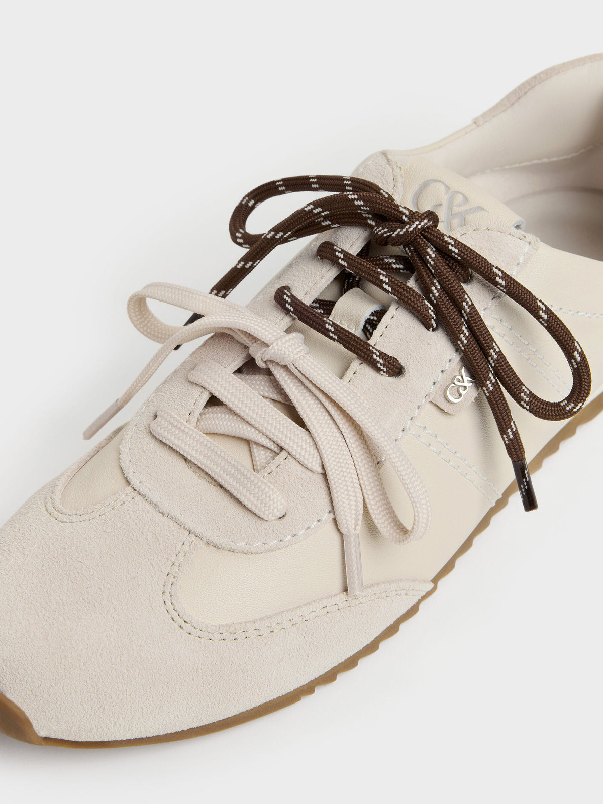 CHARLES & KEITH Signature | Jace Leather & Suede Sneakers - Chalk