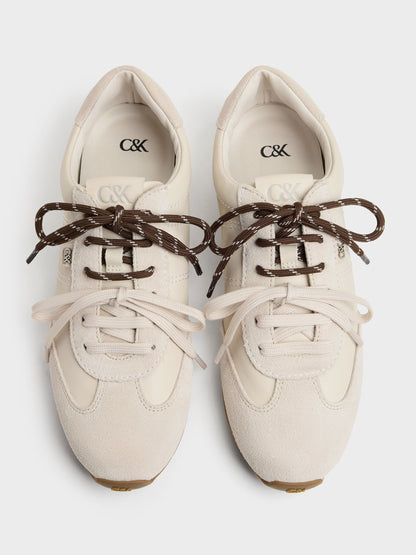 CHARLES & KEITH Signature | Jace Leather & Suede Sneakers - Chalk