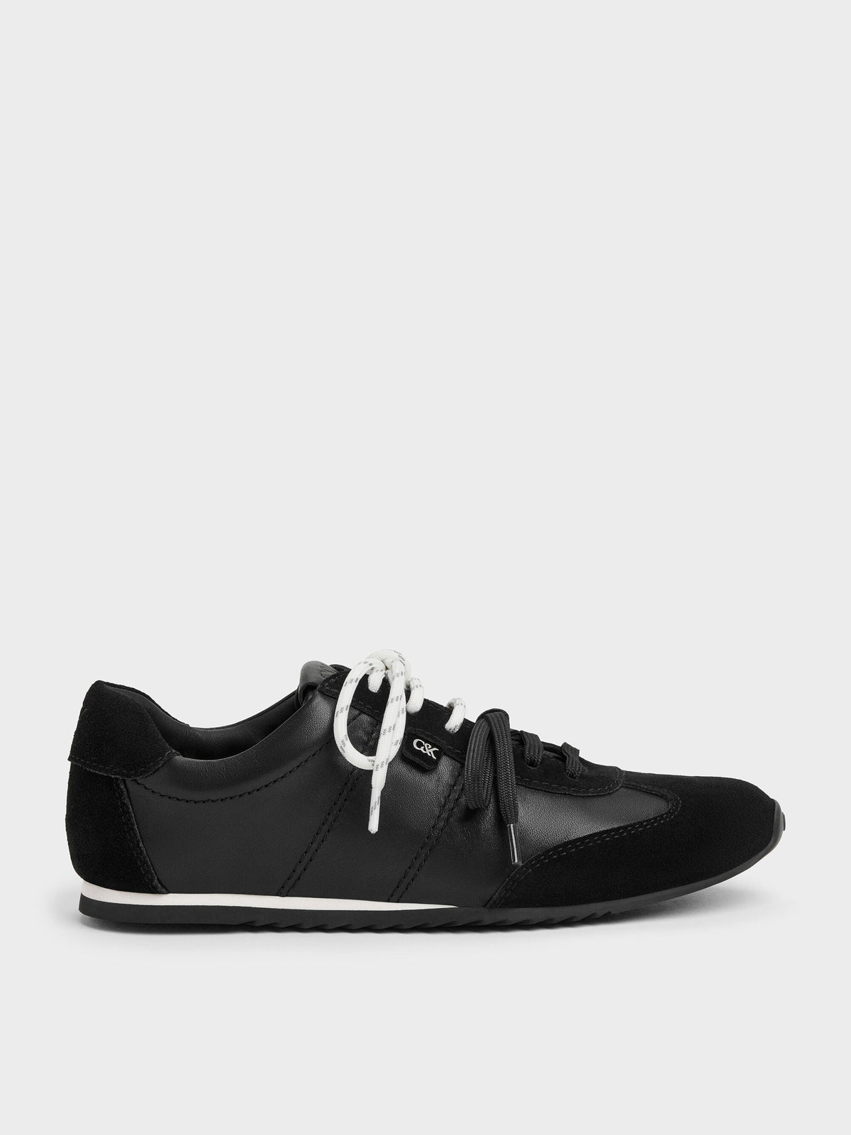 CHARLES & KEITH Quality | Jace Leather & Suede Sneakers - Black