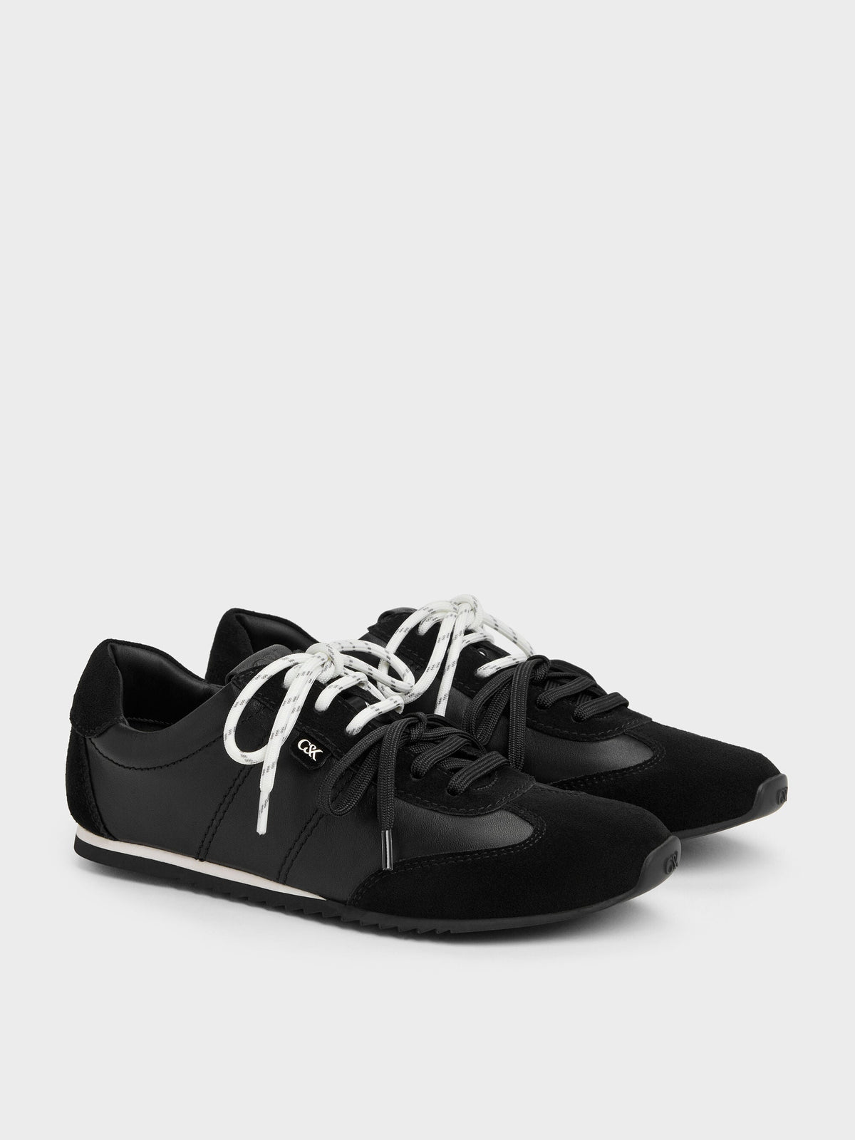 CHARLES & KEITH Quality | Jace Leather & Suede Sneakers - Black