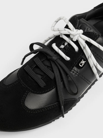 CHARLES & KEITH Quality | Jace Leather & Suede Sneakers - Black