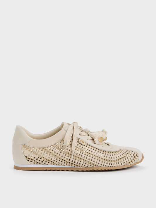CHARLES & KEITH Recommended | Jace Crochet & Suede Flower Sneakers - Chalk