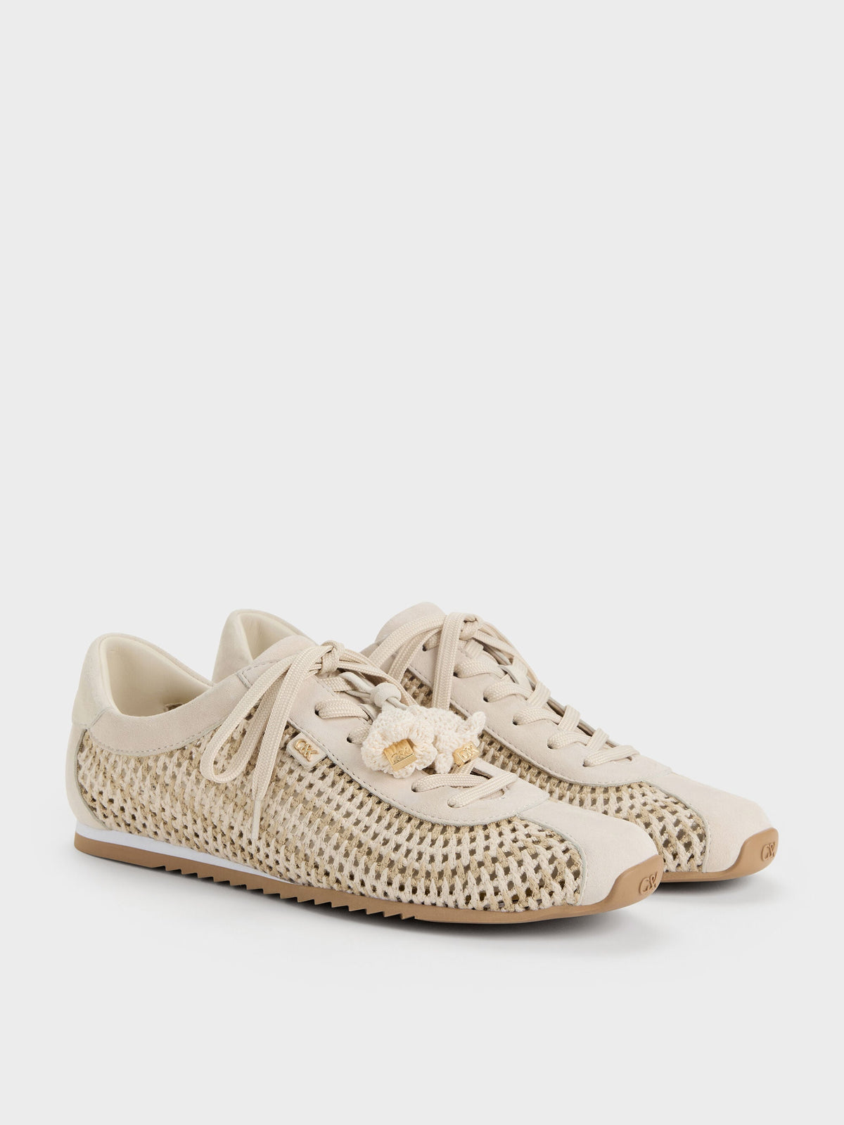 CHARLES & KEITH Recommended | Jace Crochet & Suede Flower Sneakers - Chalk