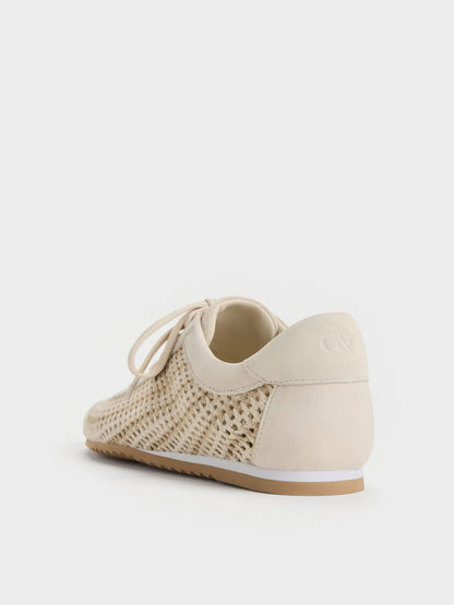 CHARLES & KEITH Recommended | Jace Crochet & Suede Flower Sneakers - Chalk