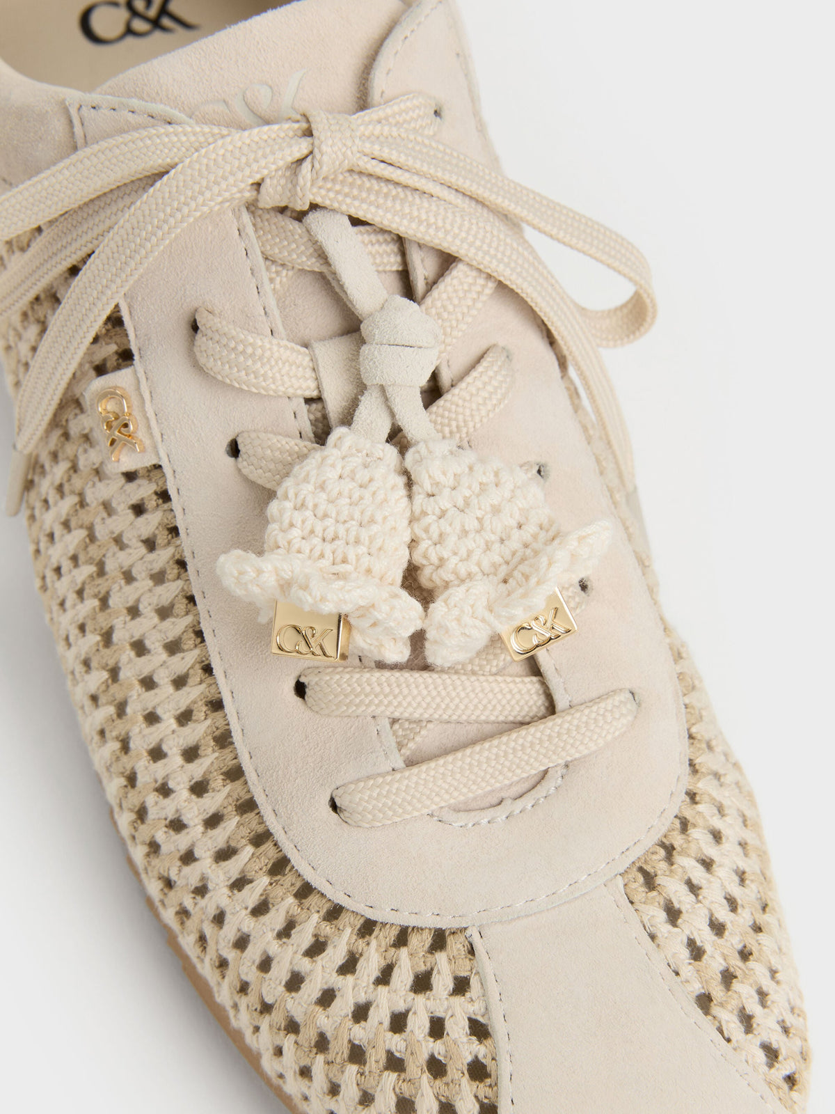 CHARLES & KEITH Recommended | Jace Crochet & Suede Flower Sneakers - Chalk
