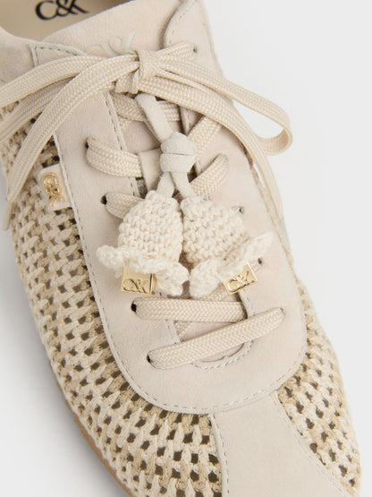 CHARLES & KEITH Recommended | Jace Crochet & Suede Flower Sneakers - Chalk