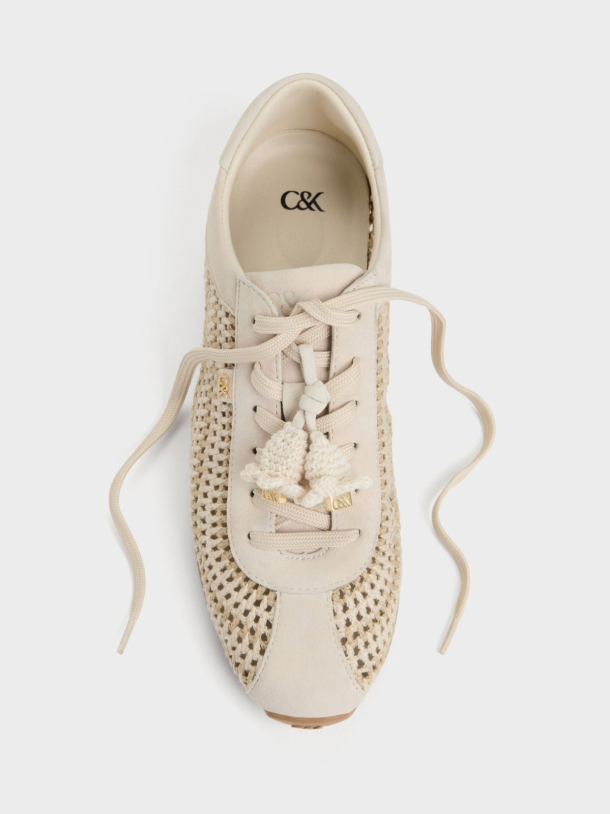 CHARLES & KEITH Recommended | Jace Crochet & Suede Flower Sneakers - Chalk
