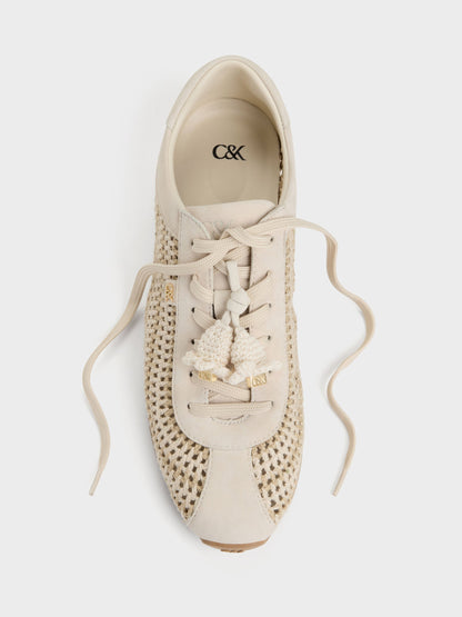 CHARLES & KEITH Recommended | Jace Crochet & Suede Flower Sneakers - Chalk