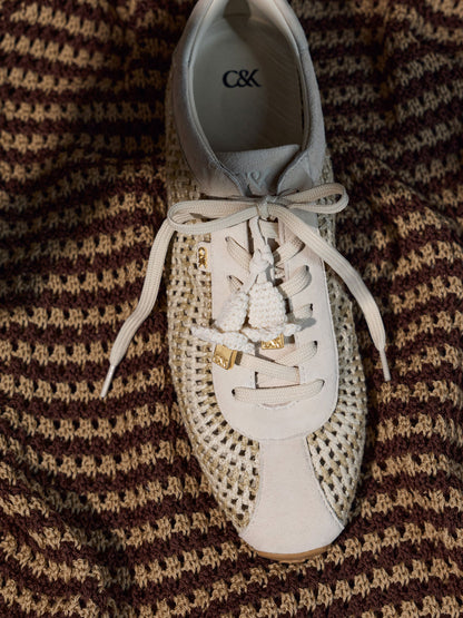 CHARLES & KEITH Recommended | Jace Crochet & Suede Flower Sneakers - Chalk