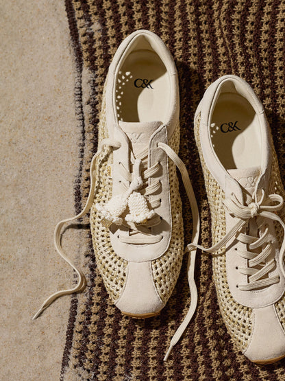 CHARLES & KEITH Recommended | Jace Crochet & Suede Flower Sneakers - Chalk