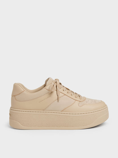CHARLES & KEITH Premium | Faux Suede Platform Sneakers - Beige