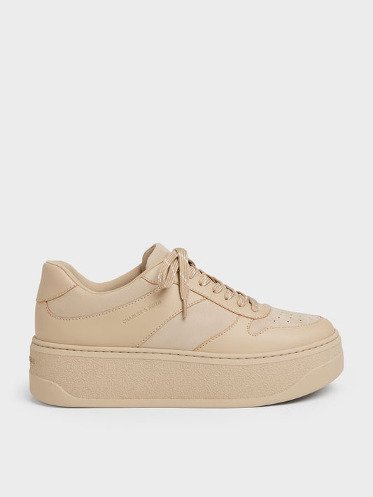 CHARLES & KEITH Premium | Faux Suede Platform Sneakers - Beige