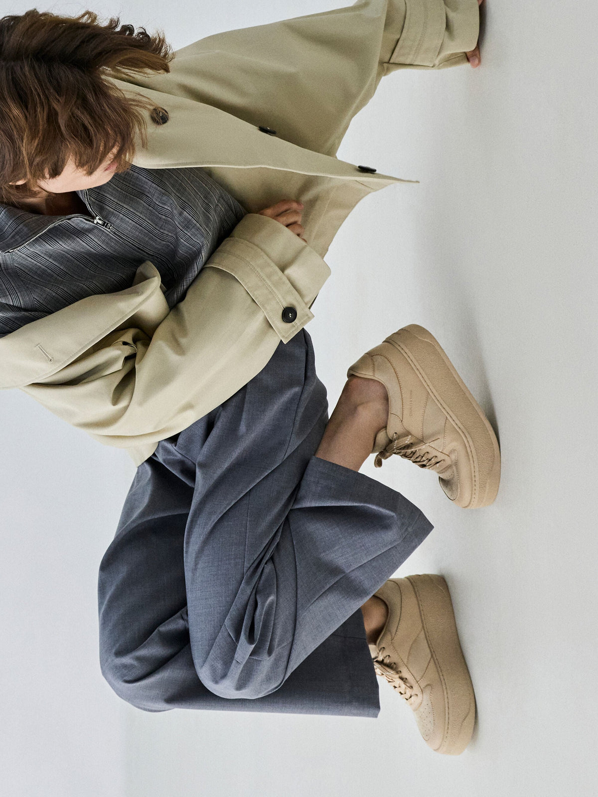 CHARLES & KEITH Premium | Faux Suede Platform Sneakers - Beige