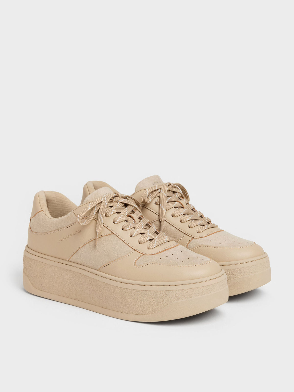 CHARLES & KEITH Premium | Faux Suede Platform Sneakers - Beige