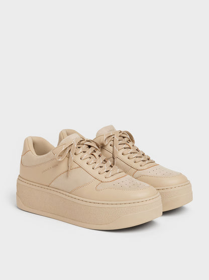 CHARLES & KEITH Premium | Faux Suede Platform Sneakers - Beige
