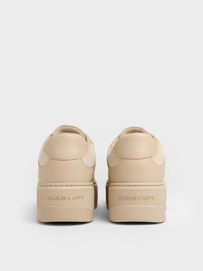 CHARLES & KEITH Premium | Faux Suede Platform Sneakers - Beige