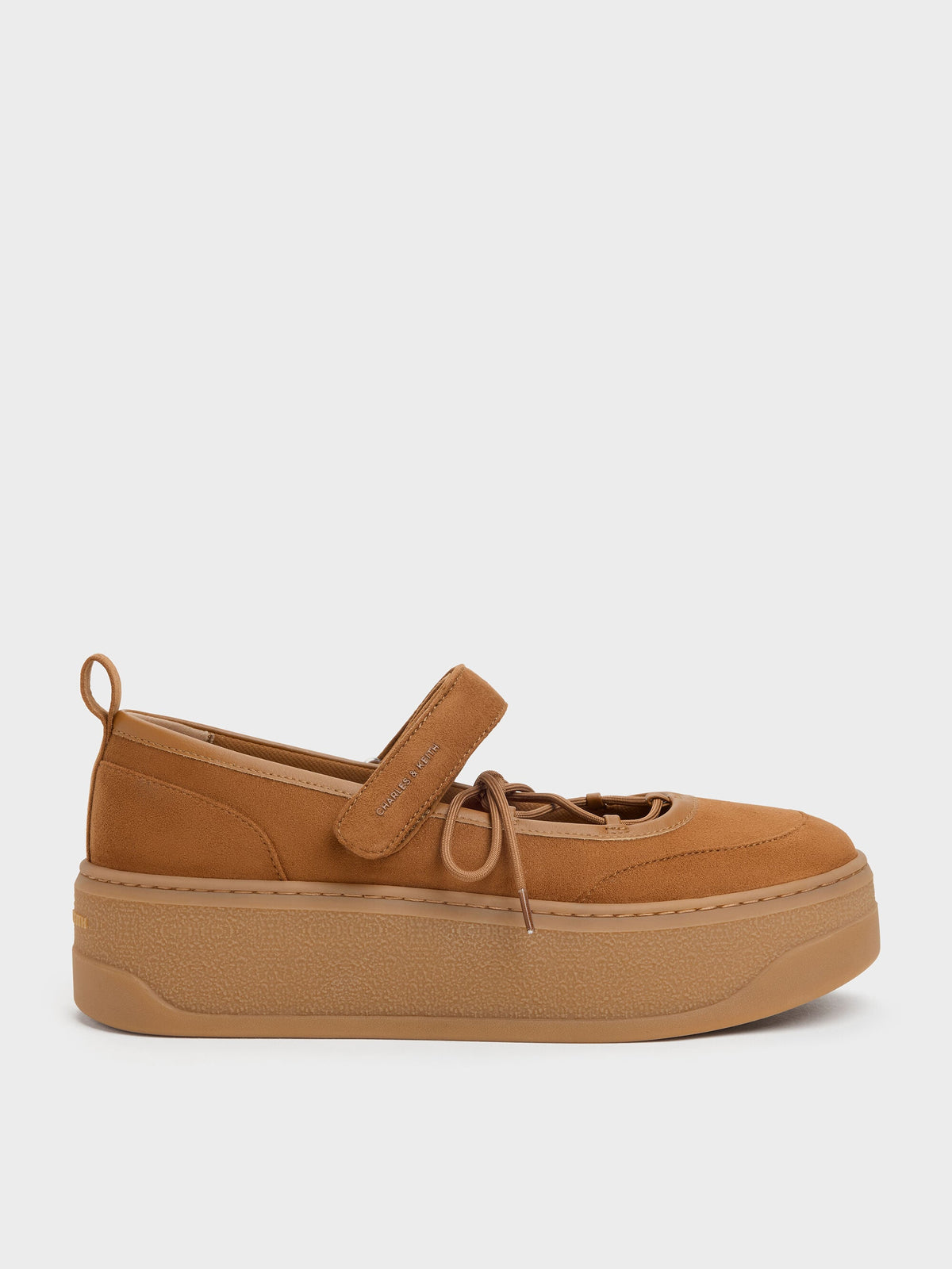 CHARLES & KEITH Essential | Faux Suede Mary Jane Platform Sneakers - Cognac