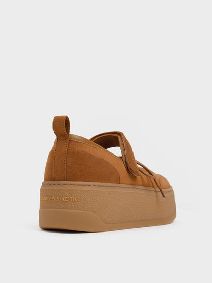CHARLES & KEITH Essential | Faux Suede Mary Jane Platform Sneakers - Cognac