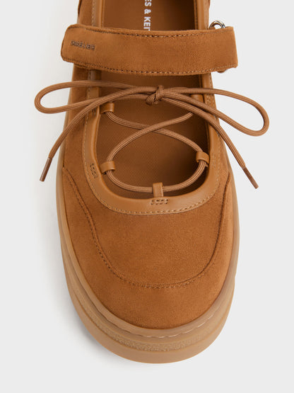 CHARLES & KEITH Essential | Faux Suede Mary Jane Platform Sneakers - Cognac