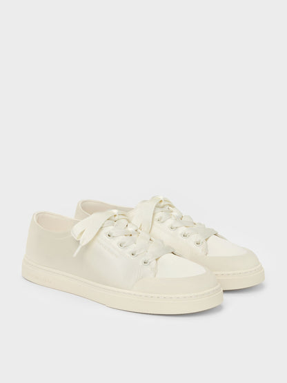 CHARLES & KEITH Essential | Satin Lace-Up Sneakers - White