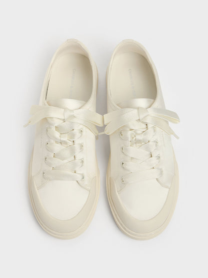 CHARLES & KEITH Essential | Satin Lace-Up Sneakers - White