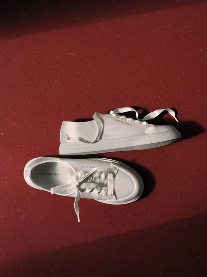 CHARLES & KEITH Essential | Satin Lace-Up Sneakers - White