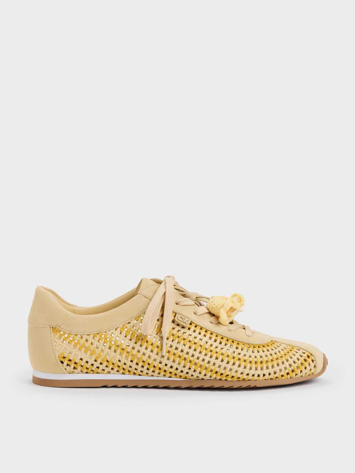 CHARLES & KEITH Everyday | Jace Crochet & Suede Flower Sneakers - Yellow