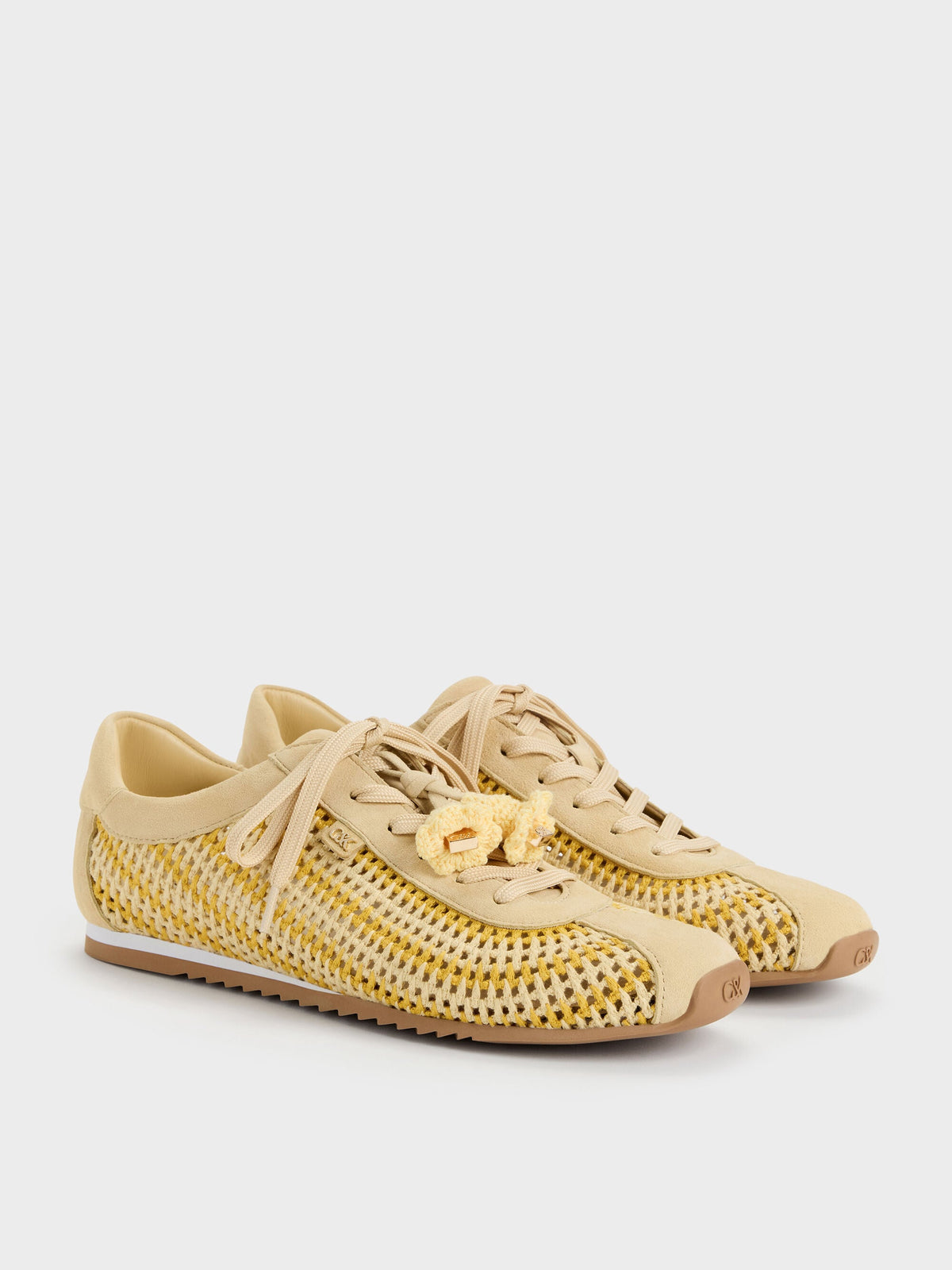 CHARLES & KEITH Everyday | Jace Crochet & Suede Flower Sneakers - Yellow