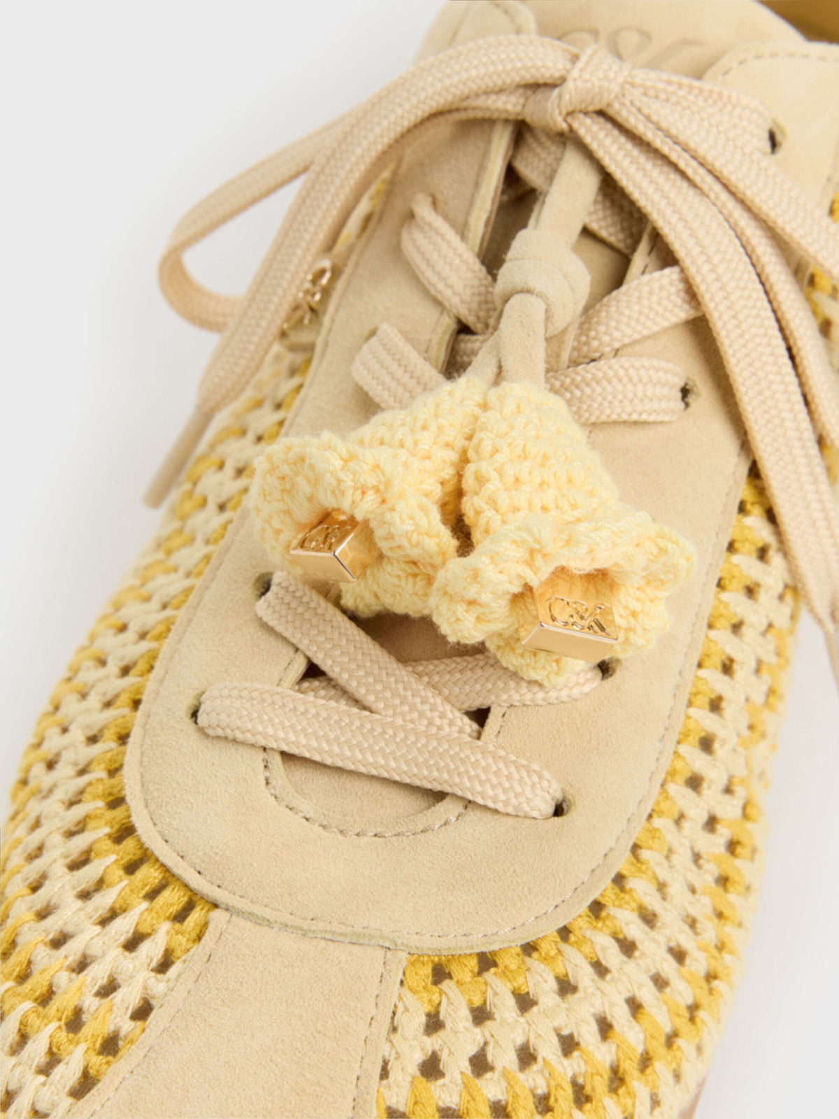 CHARLES & KEITH Everyday | Jace Crochet & Suede Flower Sneakers - Yellow