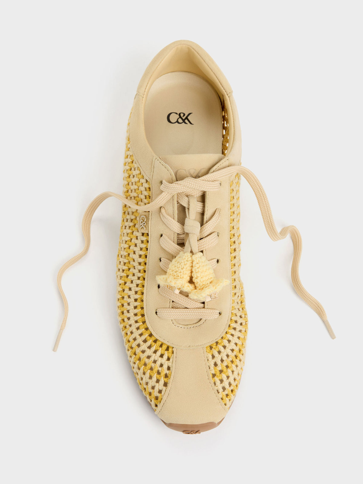 CHARLES & KEITH Everyday | Jace Crochet & Suede Flower Sneakers - Yellow