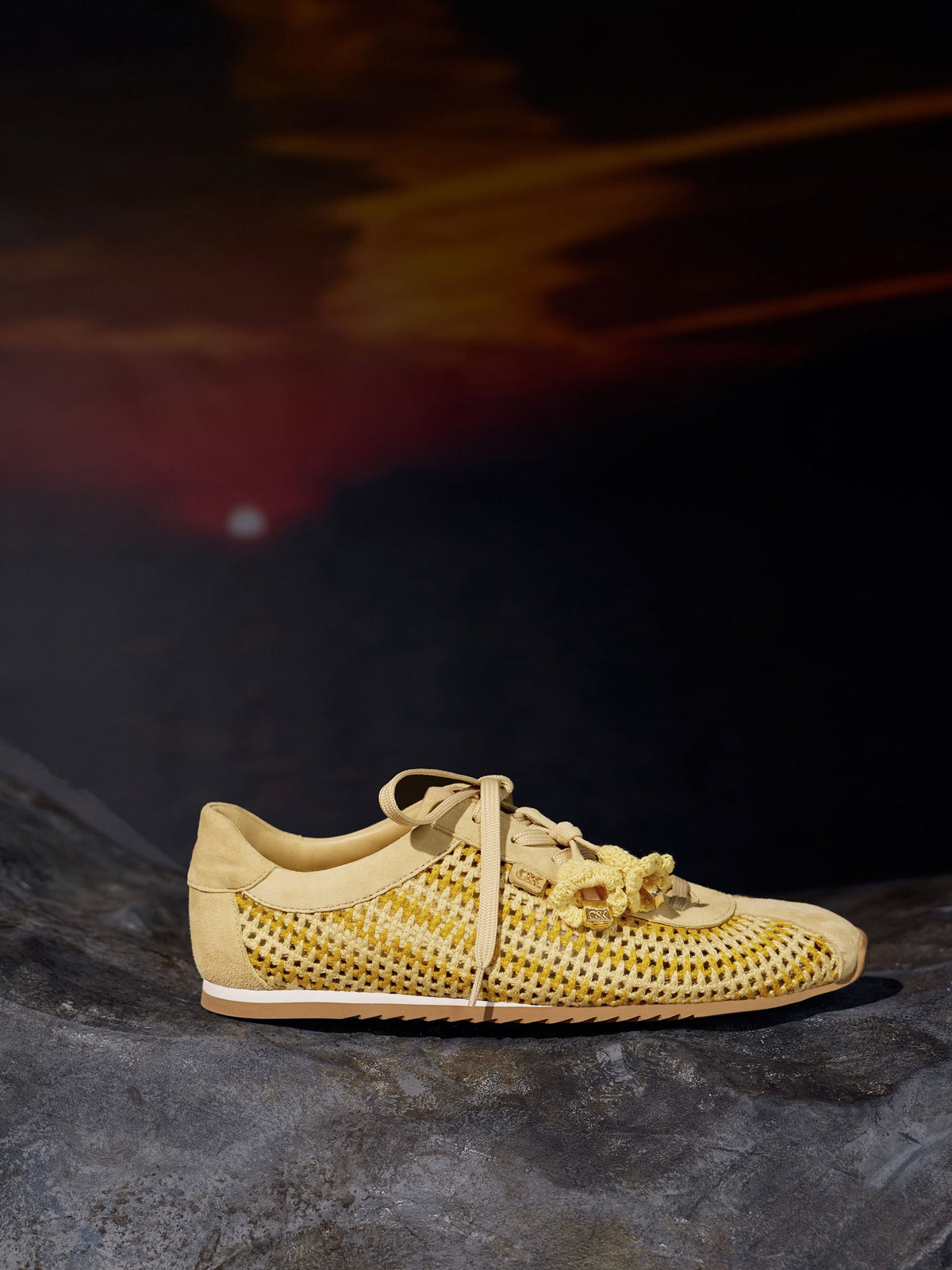 CHARLES & KEITH Everyday | Jace Crochet & Suede Flower Sneakers - Yellow