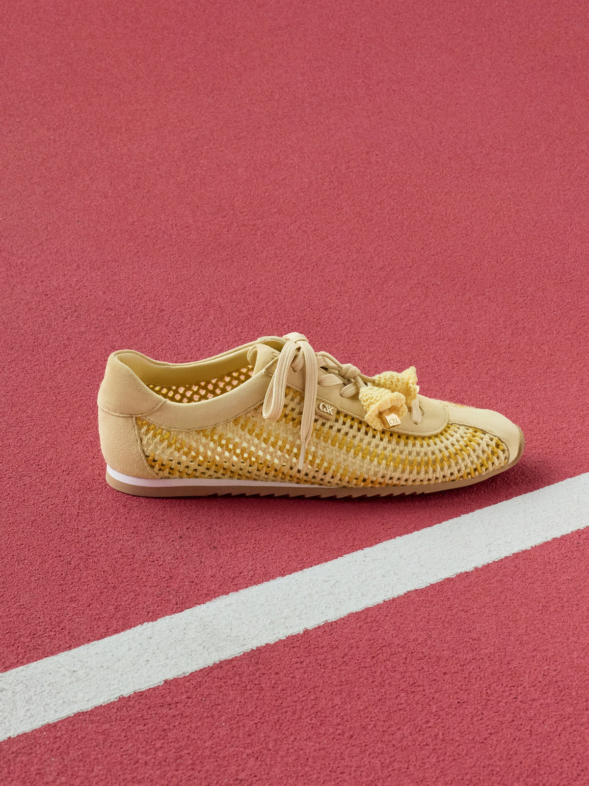 CHARLES & KEITH Everyday | Jace Crochet & Suede Flower Sneakers - Yellow