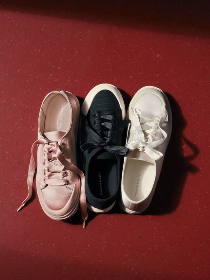 CHARLES & KEITH Recommended | Satin Lace-Up Sneakers - Light Pink