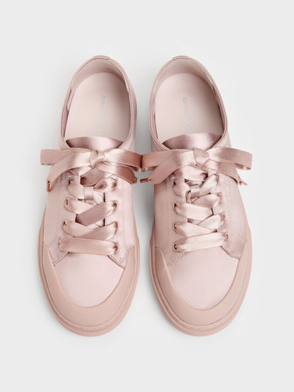 CHARLES & KEITH Recommended | Satin Lace-Up Sneakers - Light Pink